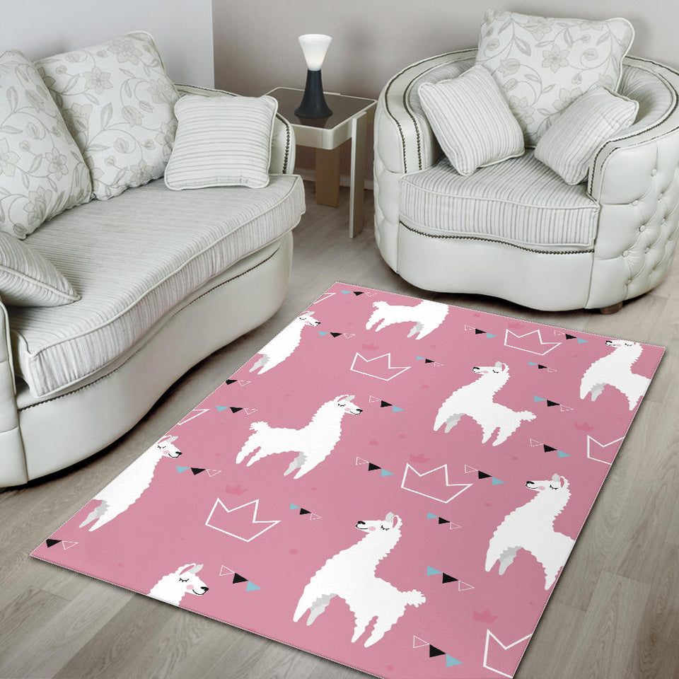 Llama Alpaca Pink Background Area Rug