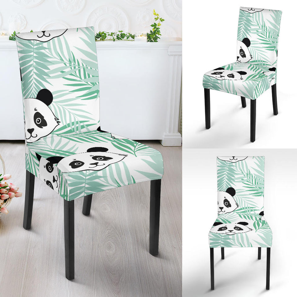 Panda Pattern Tropical Leaves Background Dining Chair Slipcover