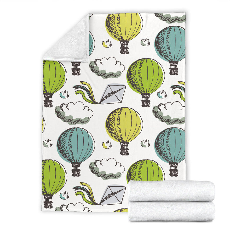 Hot Air Balloon Bird Cloud Pattern Premium Blanket