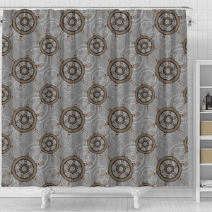 Nautical Wood Steering Wheel Pattern Shower Curtain Fulfilled In US