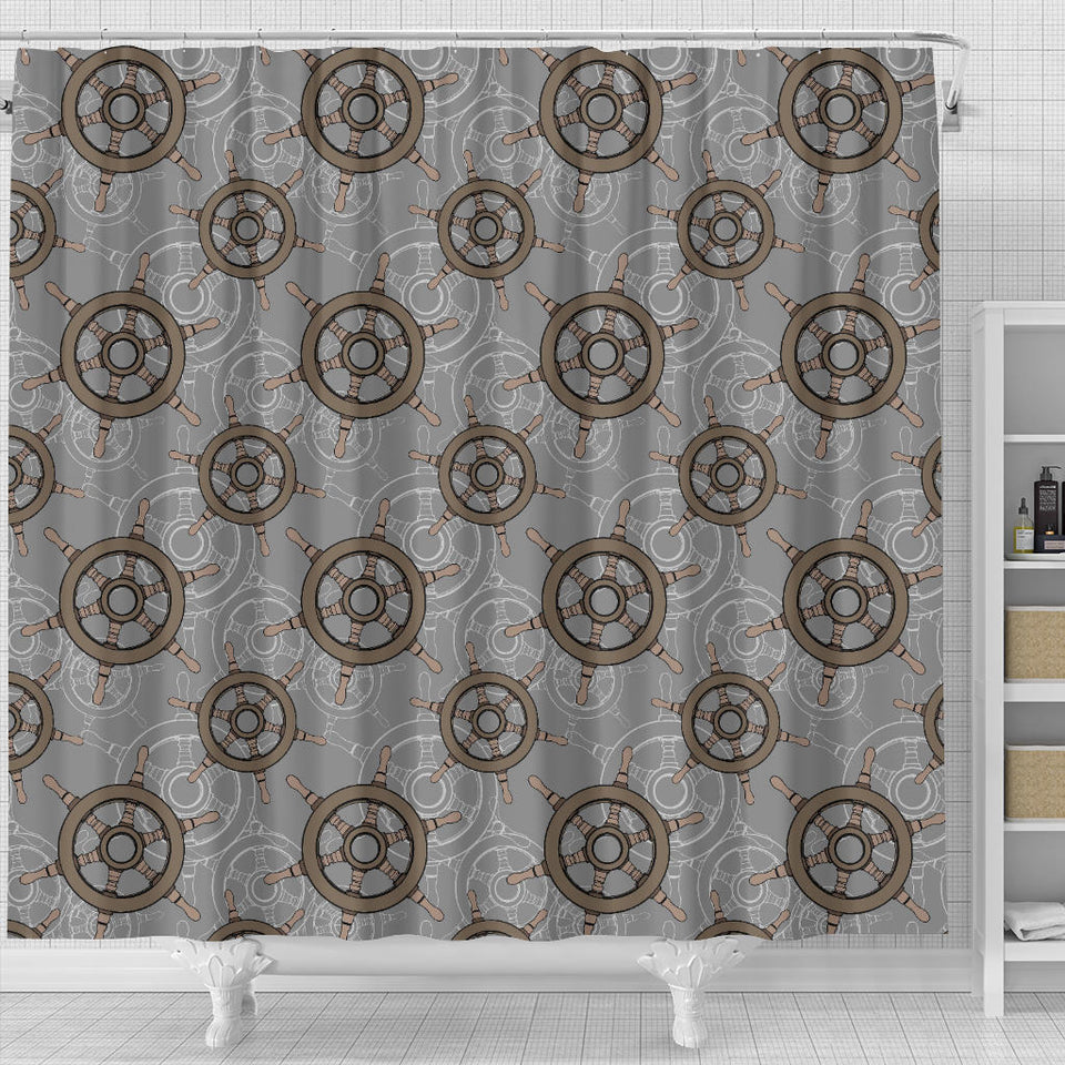 Nautical Wood Steering Wheel Pattern Shower Curtain Fulfilled In US