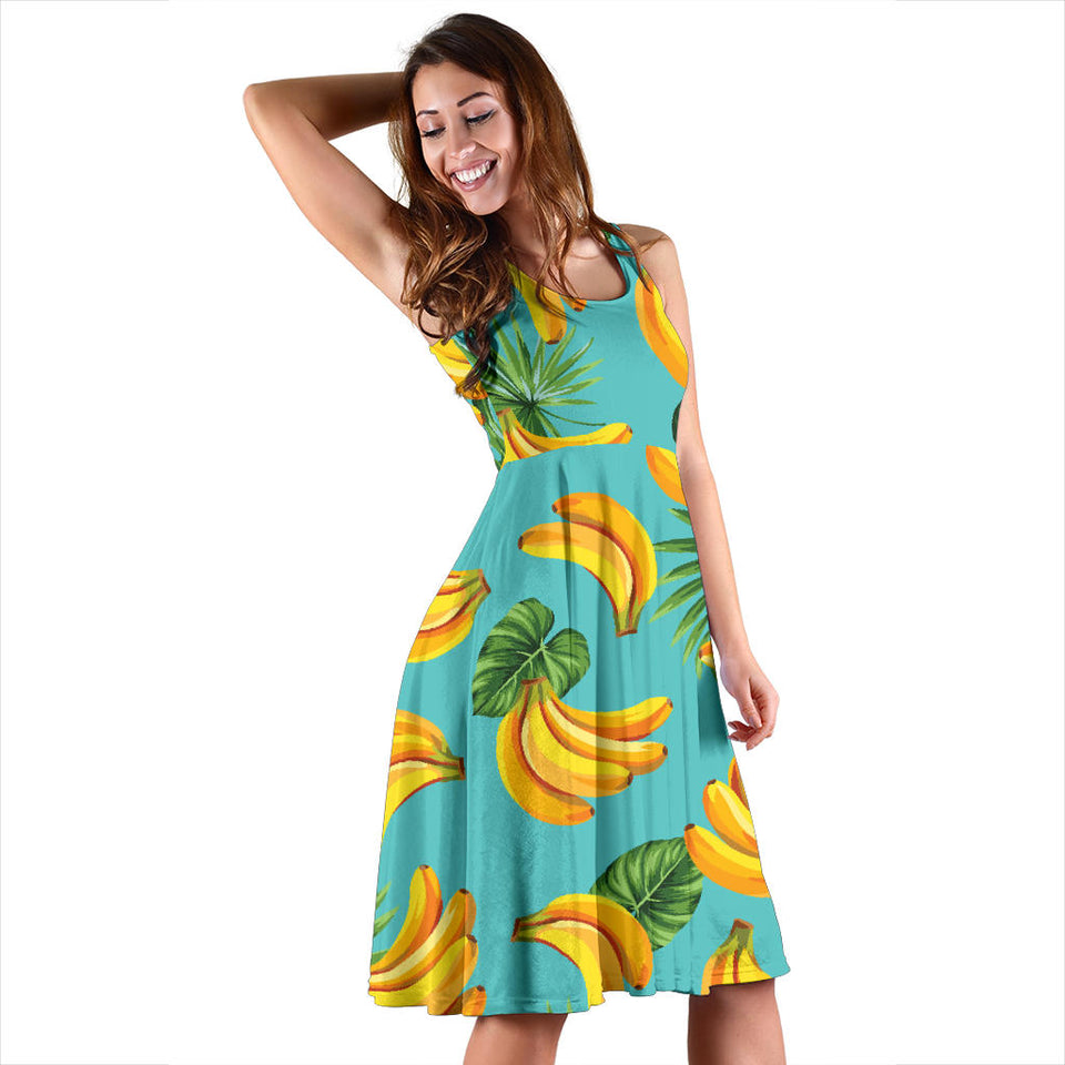 Banana Palm Leaves Pattern Background Sleeveless Midi Dress