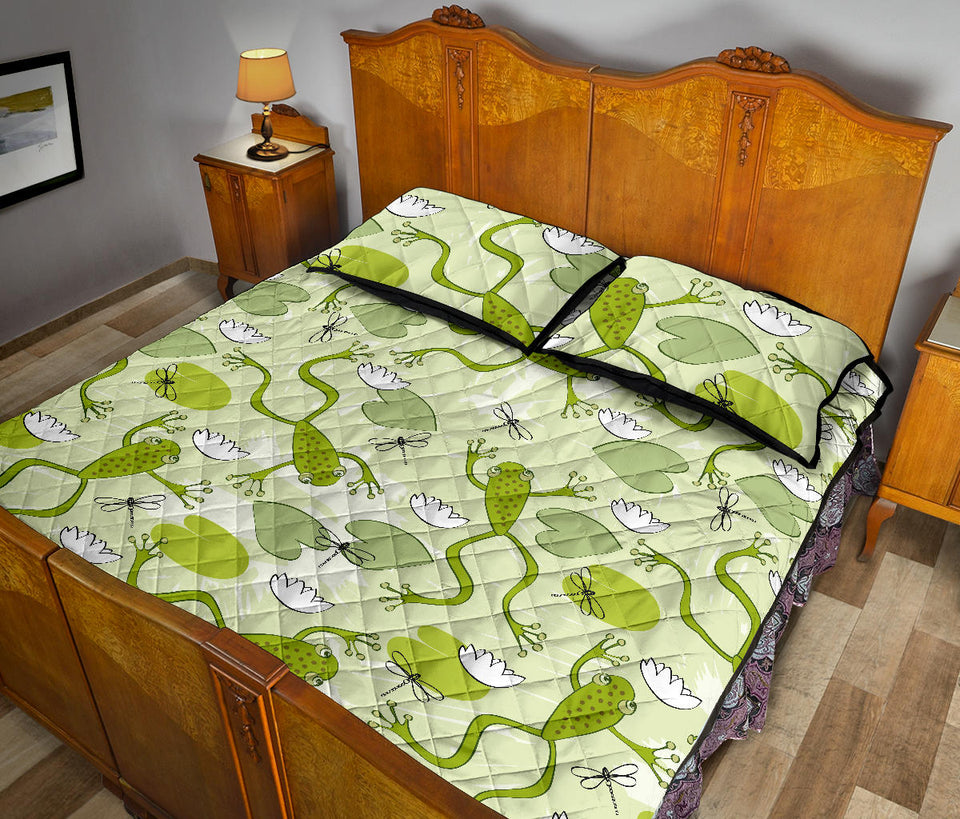 Cute frog dragonfly pattern Quilt Bed Set