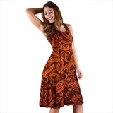 Cocoa Beans Tribal Polynesian Pattern Sleeveless Midi Dress