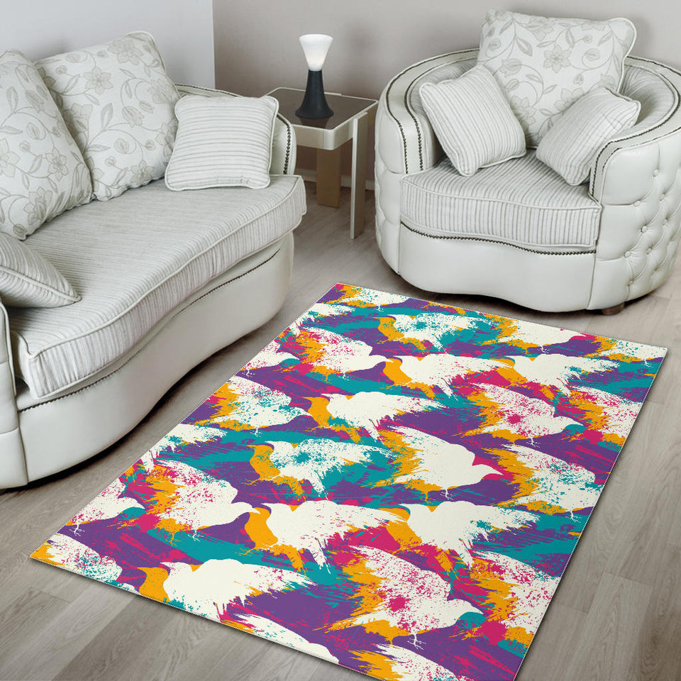 Colorful Crow Illustration Pattern Area Rug