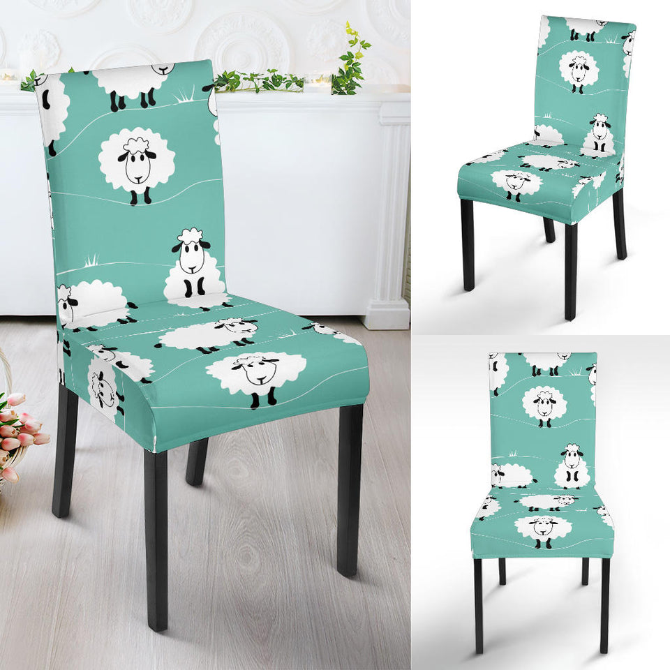 Cute Sheep Green Background Dining Chair Slipcover