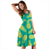 Pineapples Pattern Green Background Sleeveless Midi Dress