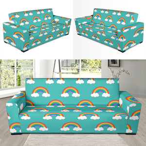 Rainbow Pattern Green Background Sofa Slipcover