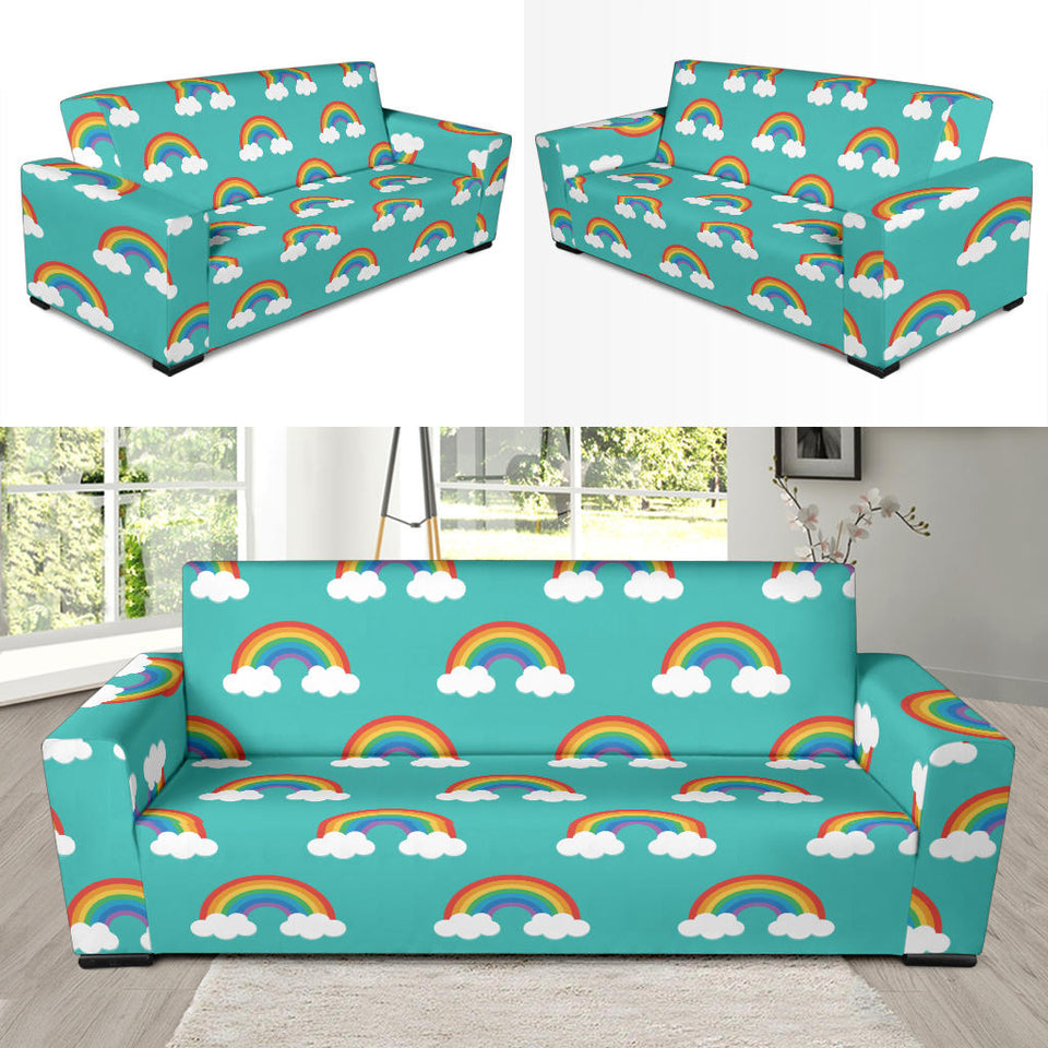 Rainbow Pattern Green Background Sofa Slipcover