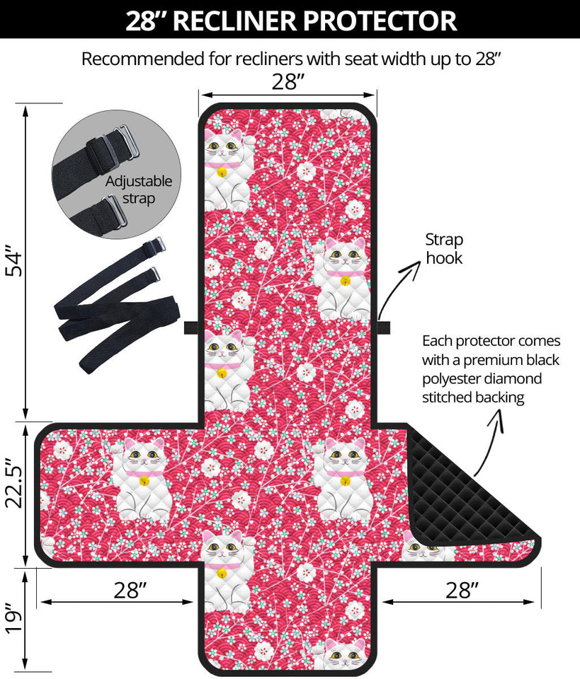 Maneki Neko Lucky Cat sakura pink background Recliner Cover Protector