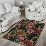 Horse Head Wild Roses Pattern Area Rug