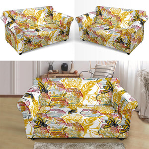 Cool Bee Honeycomb Leaves Pattern Loveseat Couch Slipcover