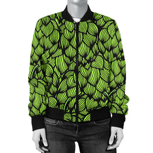 Green Hop Pattern Women'S Bomber Jacket