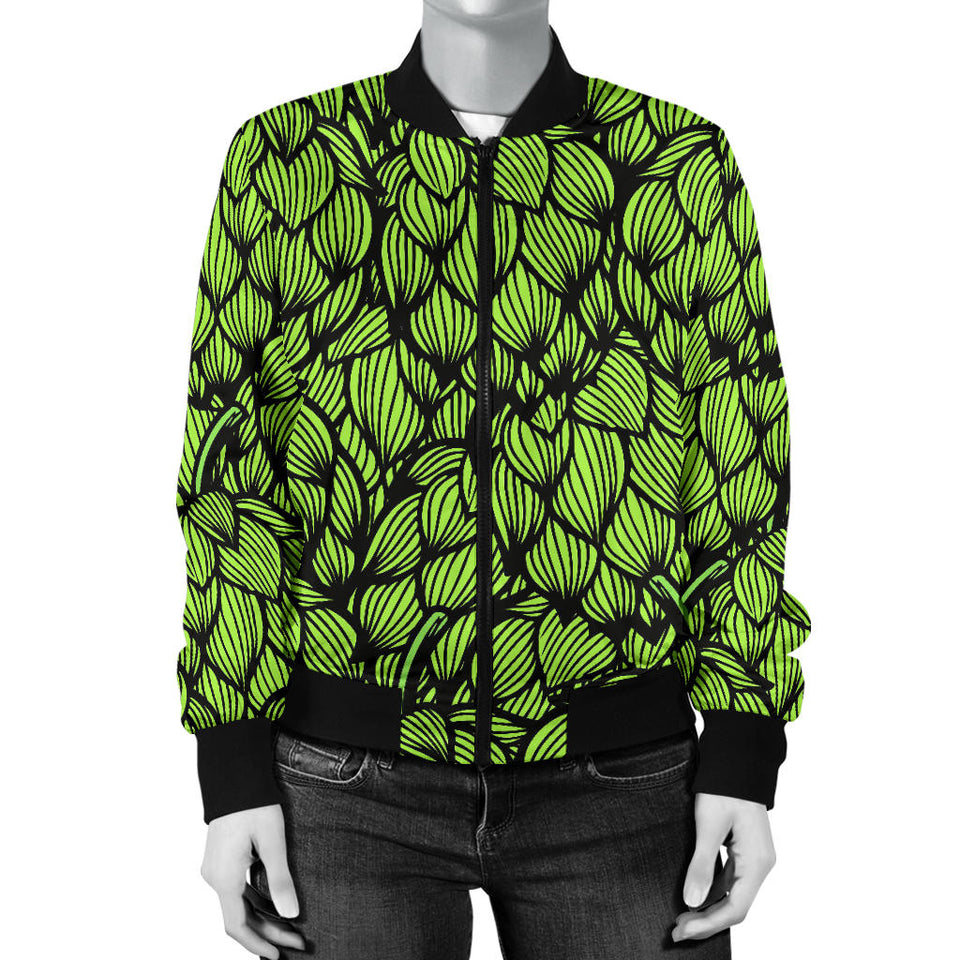 Green Hop Pattern Women'S Bomber Jacket
