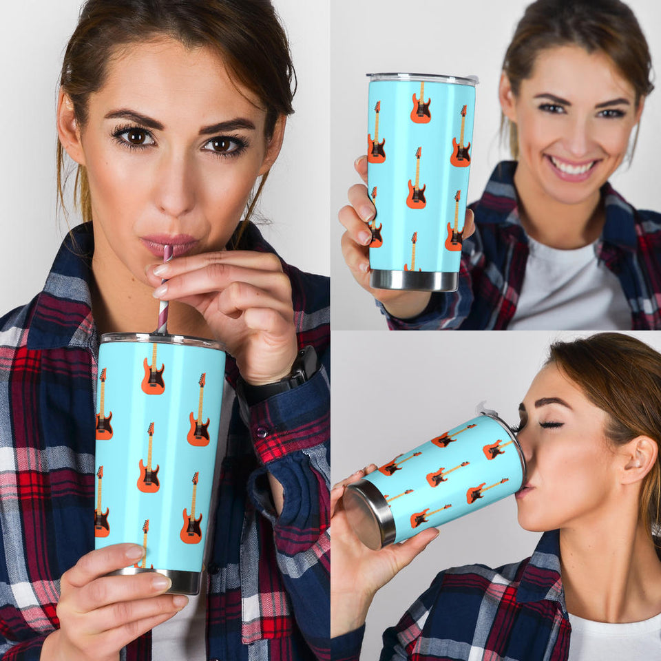 Electric Guitar Pattern Light Blue Background Tumbler
