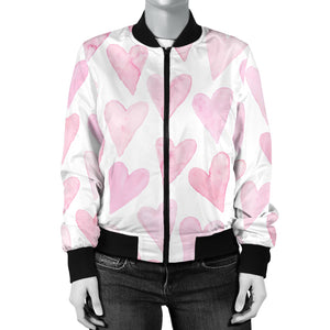 Watercolor Pink Heart Pattern Women'S Bomber Jacket