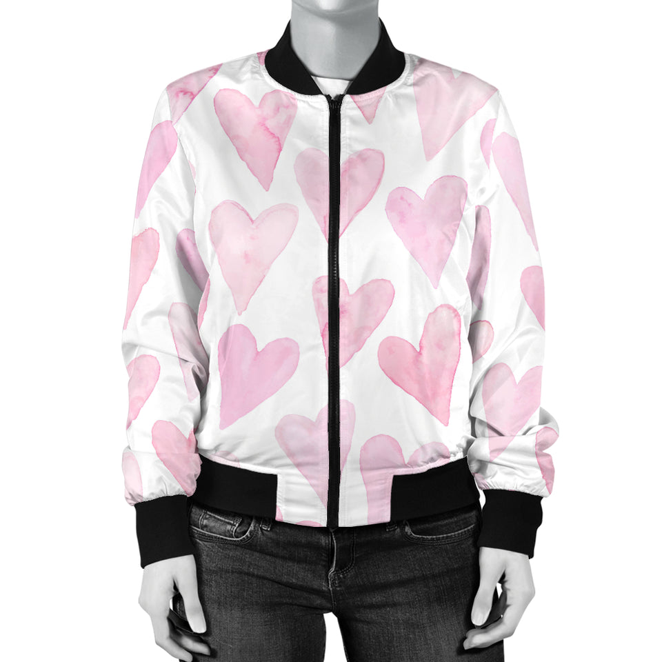 Watercolor Pink Heart Pattern Women'S Bomber Jacket