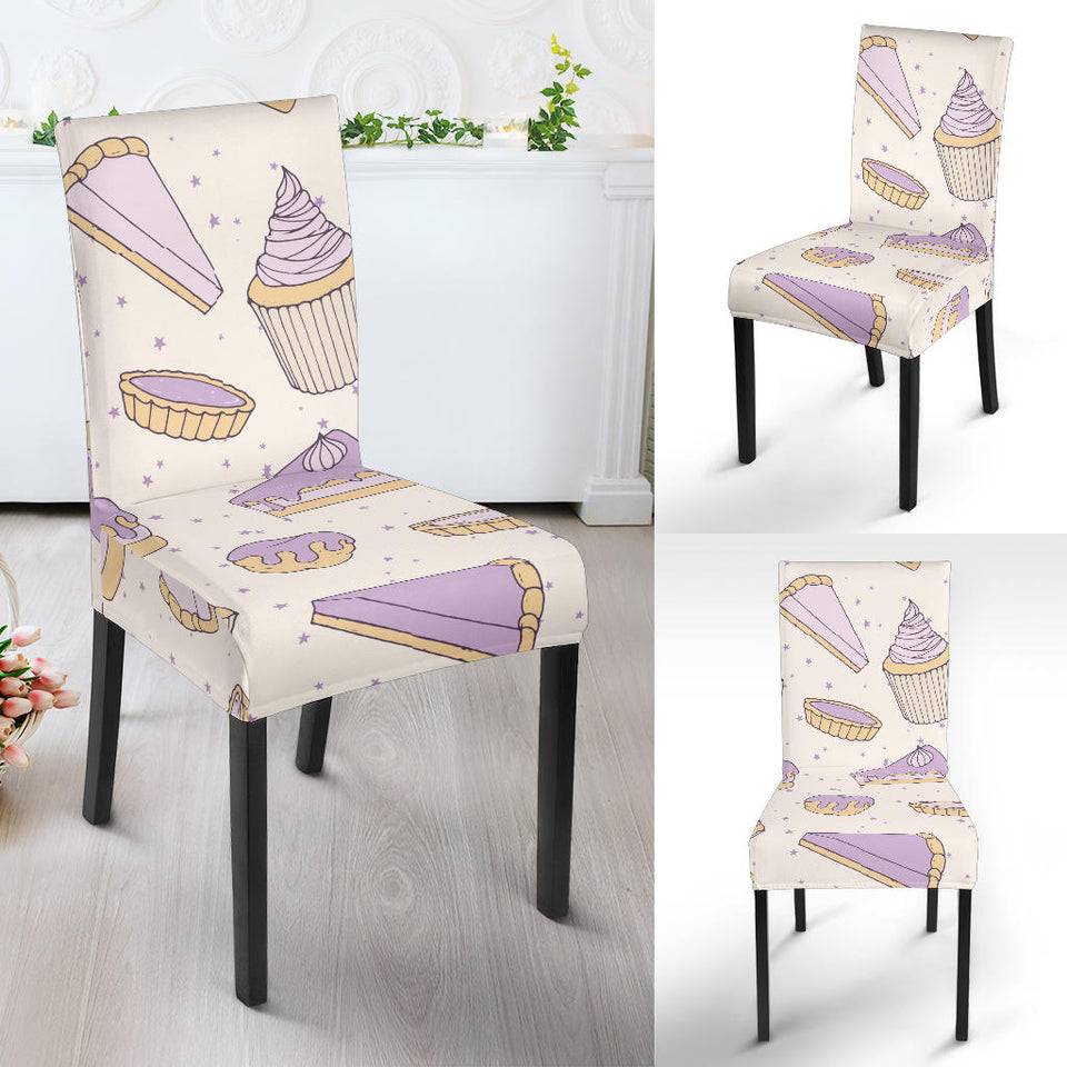 Cakes Pies Tarts Muffins And Eclairs Purple Blueberry Topping Pattern Dining Chair Slipcover