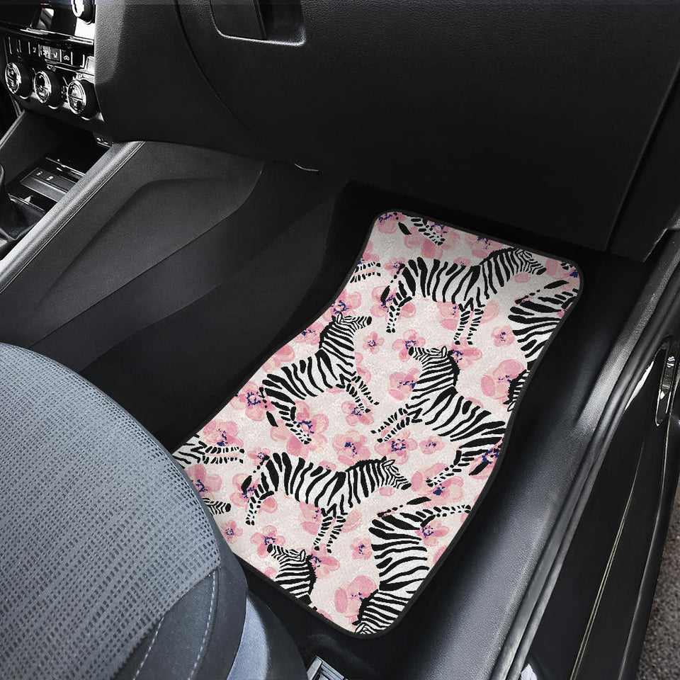 Zebra Pink Flower Background Front And Back Car Mats