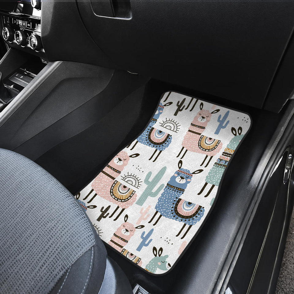 Lama Alpaca Cactus Hand Drawn Pattern Front And Back Car Mats