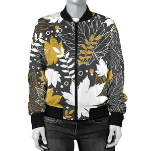 Beautiful Gold Autumn Maple Leaf Pattern Women'S Bomber Jacket