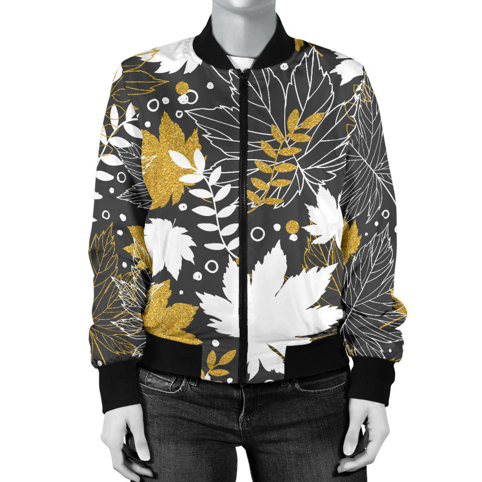Beautiful Gold Autumn Maple Leaf Pattern Women'S Bomber Jacket
