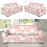 Cute Snowman Christmas Tree Snowpink Background Sofa Slipcover