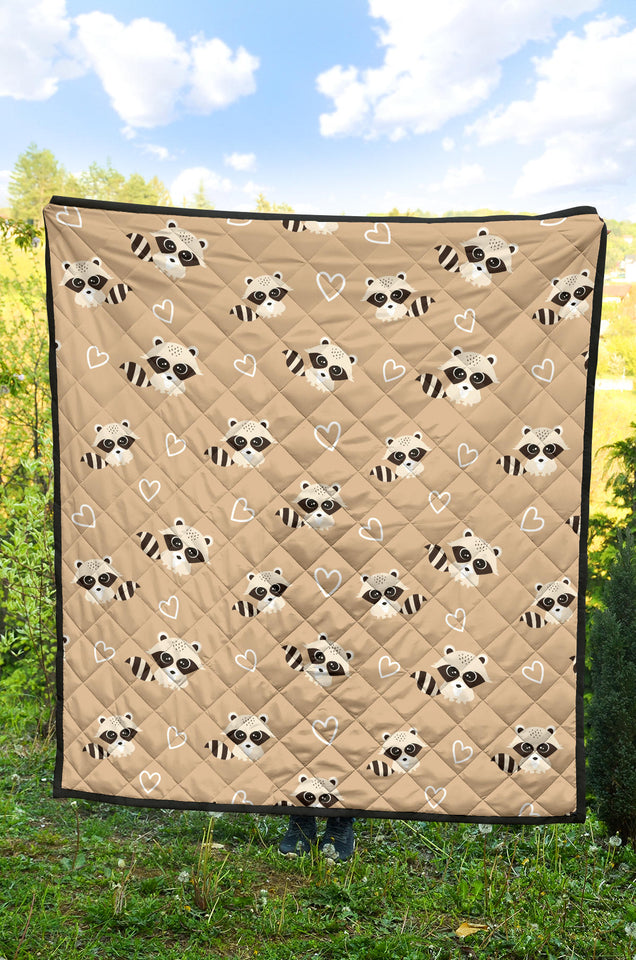 Cute Raccoon Heart Pattern Premium Quilt
