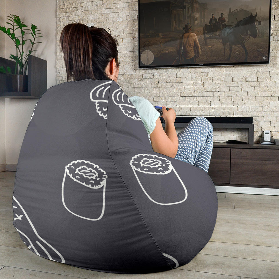 Sushi Pattern Black Background Bean Bag Cover