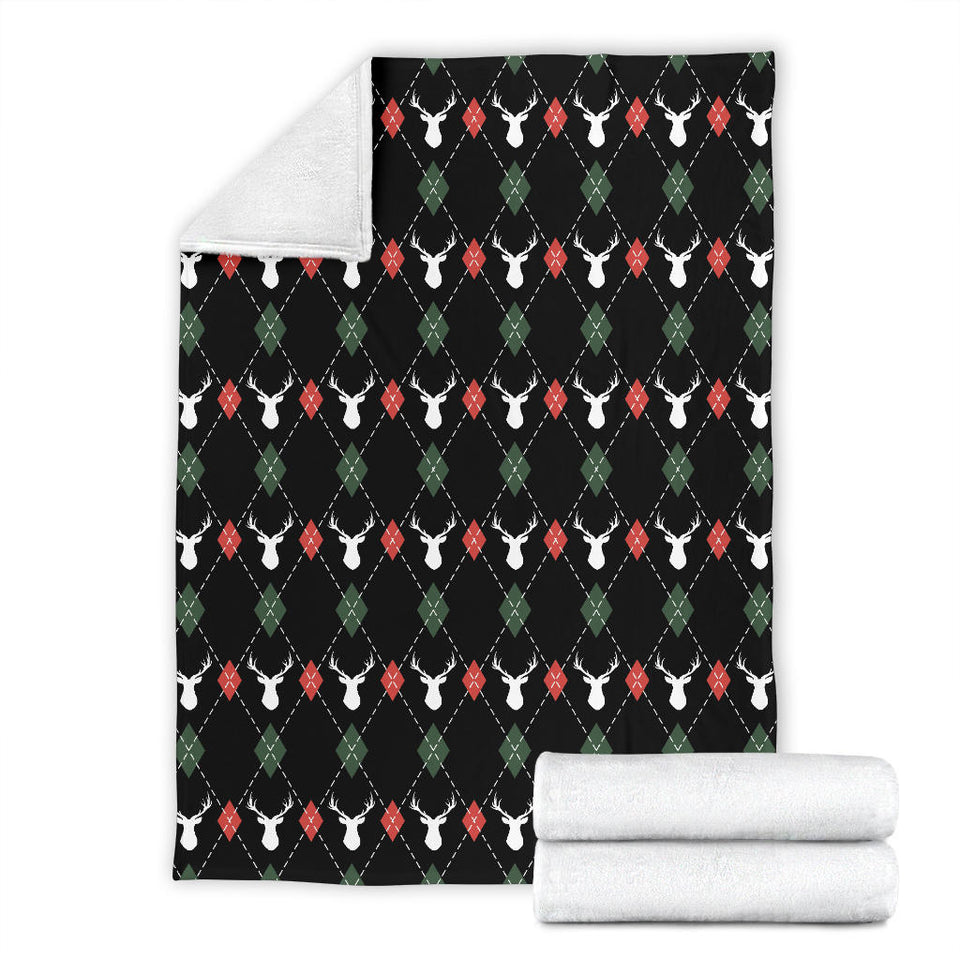 Deer Christmas New Year Pattern Argyle Premium Blanket