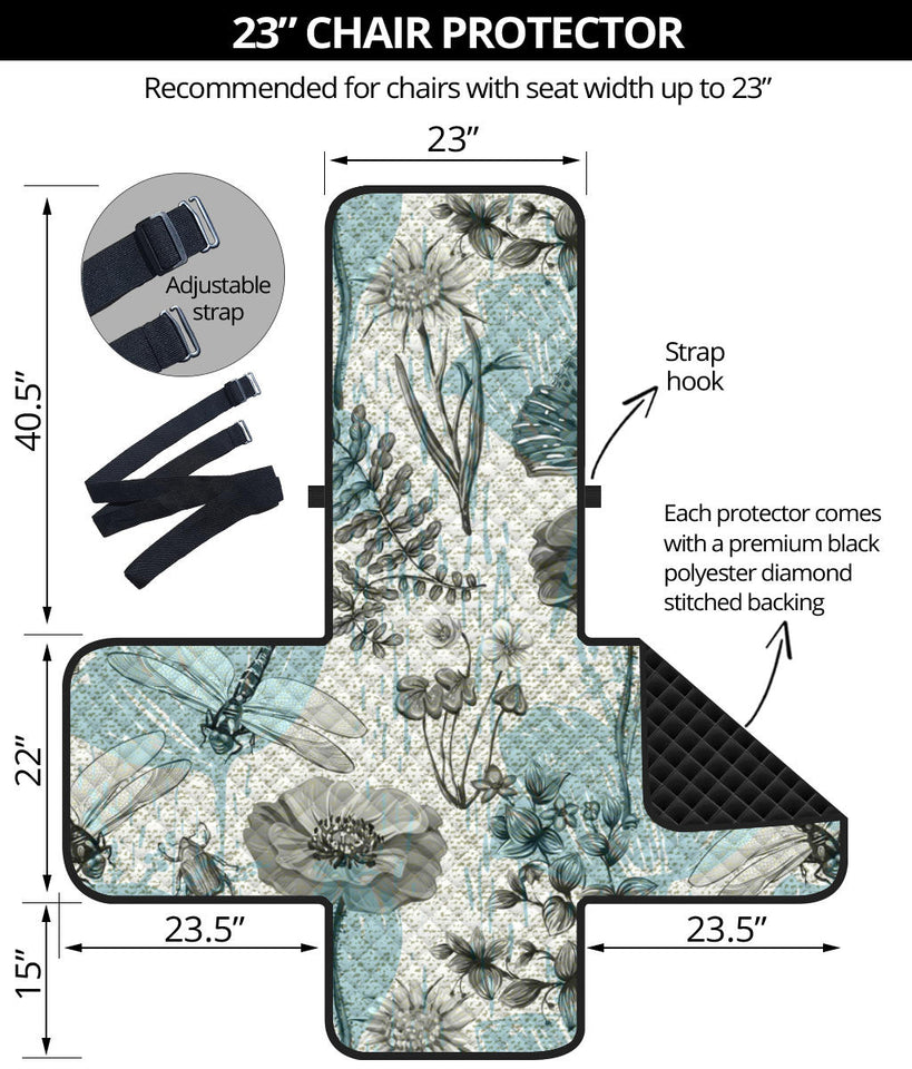 Dragonfly Butterfly Plants insect flower vintage style pattern Chair Cover Protector