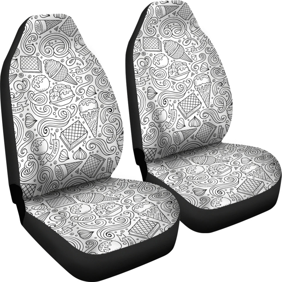 Cartoon Hand Drawn Ice Cream Black White Universal Fit Car Seat Covers