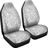 Cartoon Hand Drawn Ice Cream Black White Universal Fit Car Seat Covers