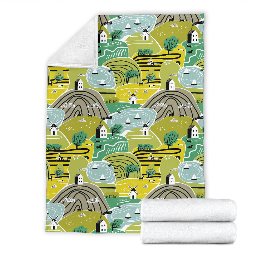 Hand Drawn Windmill Pattern Premium Blanket