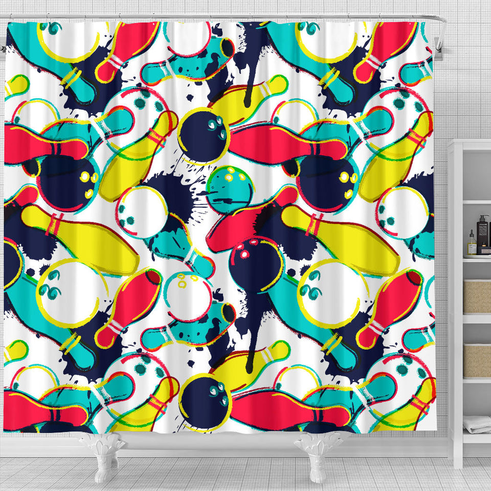 Watercolor Bowling Ball Pins Shower Curtain Fulfilled In US