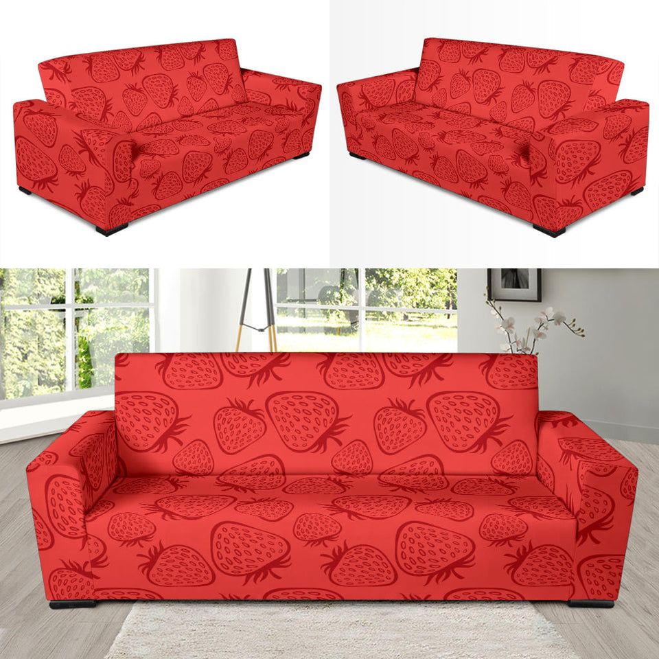 Strawberry Pattern Red Background Sofa Slipcover