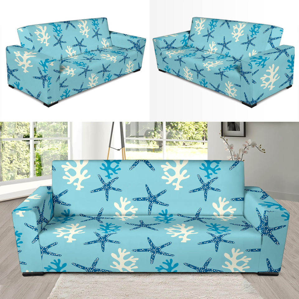 Blue Starfish Coral Reef Pattern Sofa Slipcover
