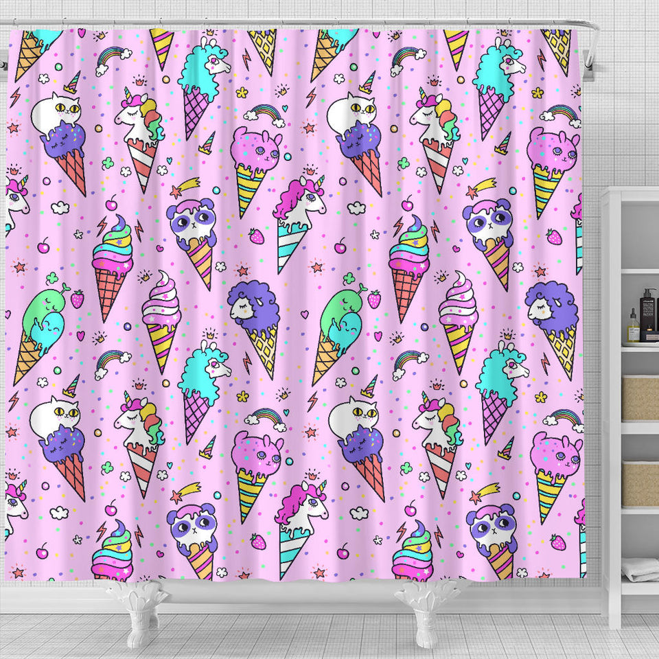 Cute Ice Cream Cone Animal Pattern Shower Curtain Fulfilled In US