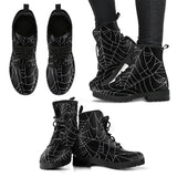 Spider Web Pattern Black Background White Cobweb Leather Boots