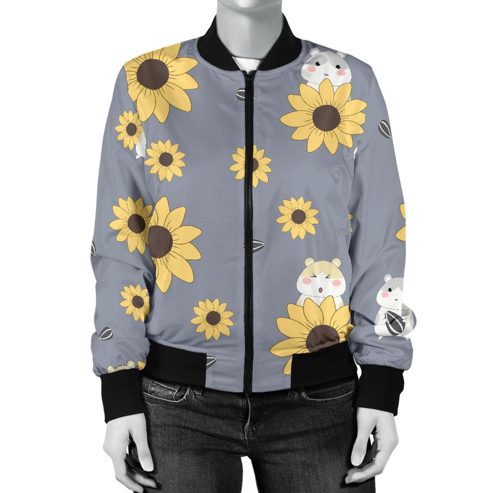 Cute Hamster Sunflower Pattern Background Women'S Bomber Jacket