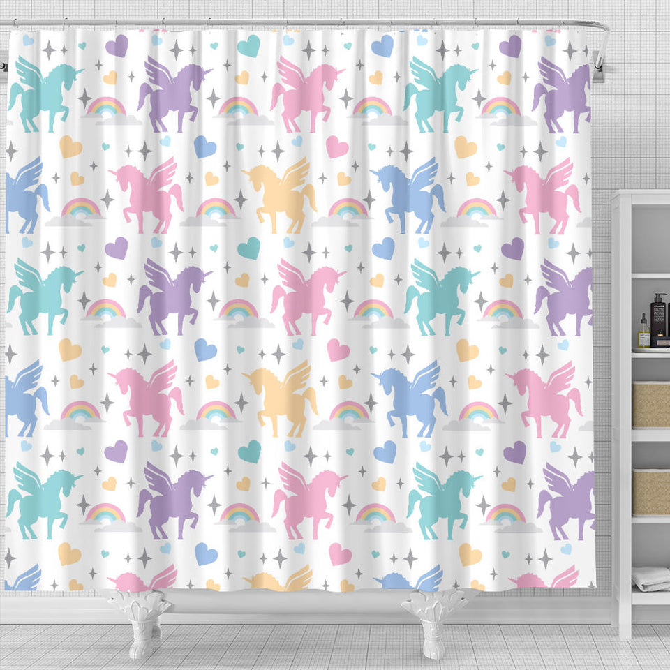 Colorful Unicorn Rainbow Heart Pattern Shower Curtain Fulfilled In US