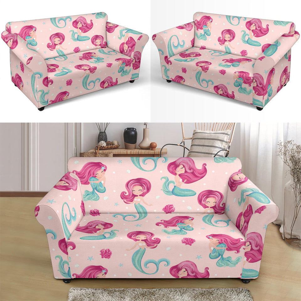 Cute Little Mermaid Pattern Loveseat Couch Slipcover