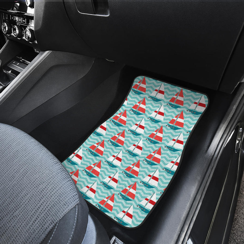 Red White Sailboat Wave Background Front Car Mats