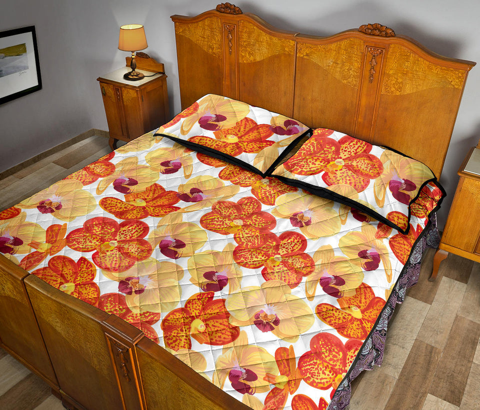 Orange yellow orchid flower pattern background Quilt Bed Set
