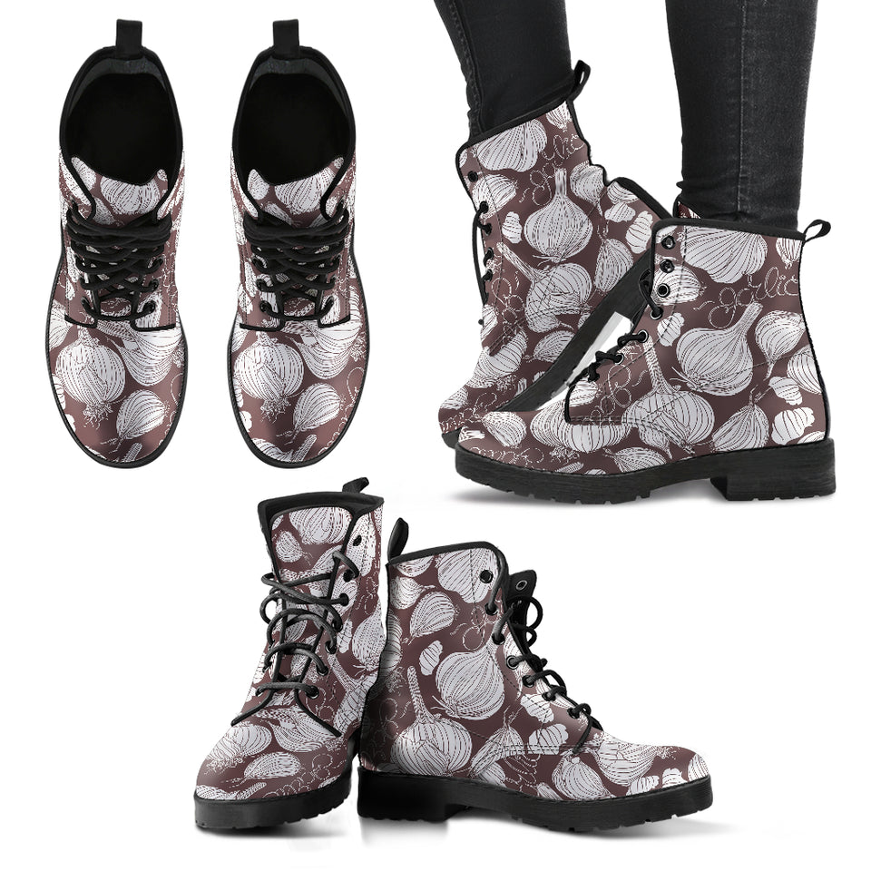 Garlic Bulb Dark Background Leather Boots