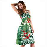 Heliconia Palm And Monstera  Leaves Pattern Sleeveless Midi Dress