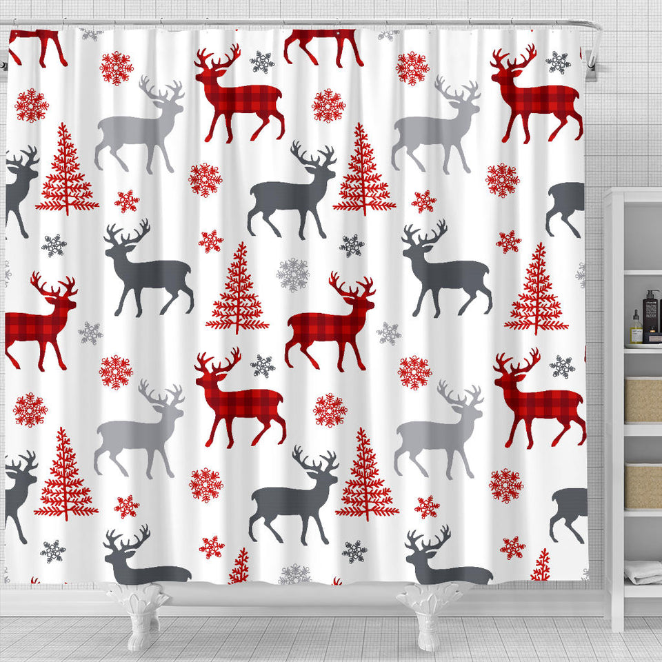 Deer Tree Snowflakes Chrismas Pattern Shower Curtain Fulfilled In US