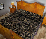 luxurious gold lotus waterlily black background Quilt Bed Set