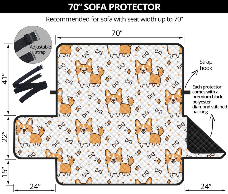 Cute corgi heart star bone pattern Sofa Cover Protector