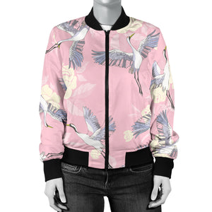 Japanese Crane Rose Pattern Women'S Bomber Jacket